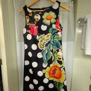 Desigual Black Floral Polka Dot dress size 36 UK pre owned excellent